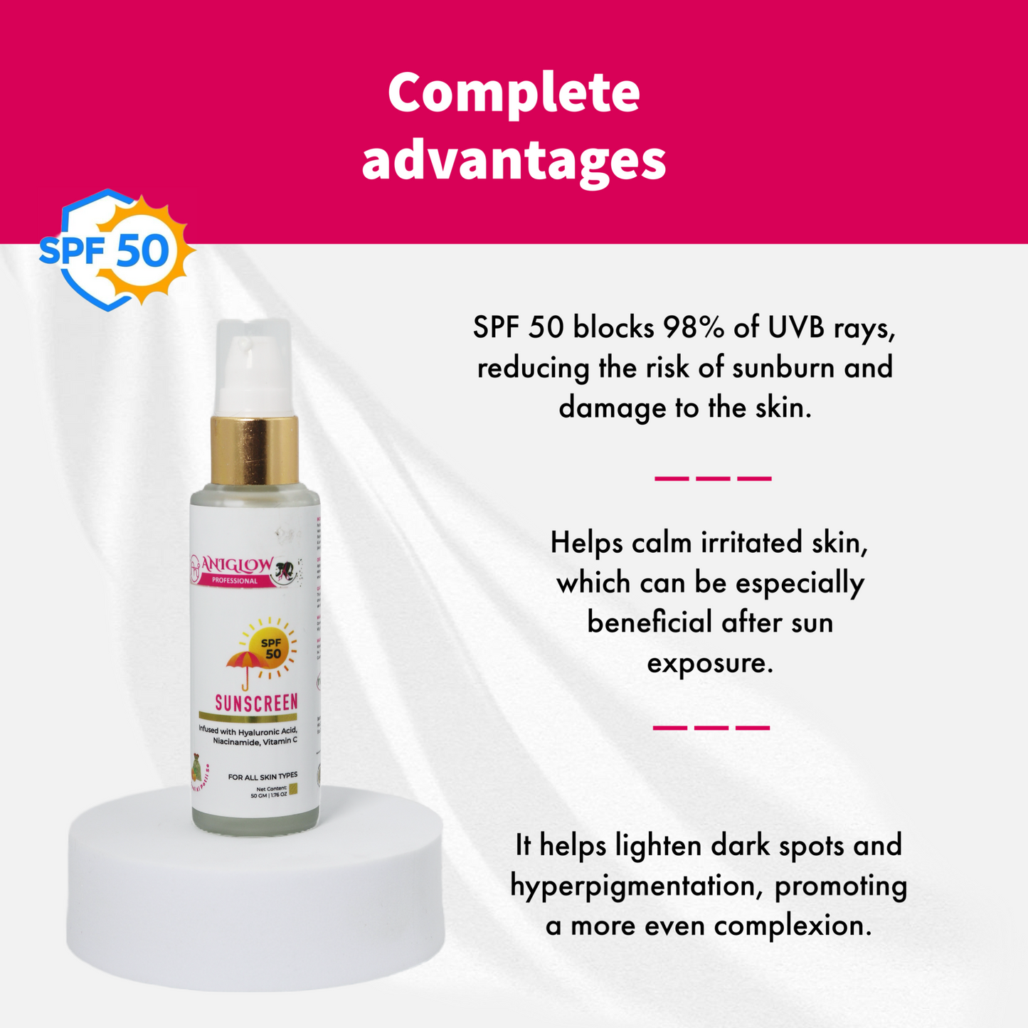 Aniglow Hyaluronic Sunscreen SPF 50 Vitamin C I For All Skin Type